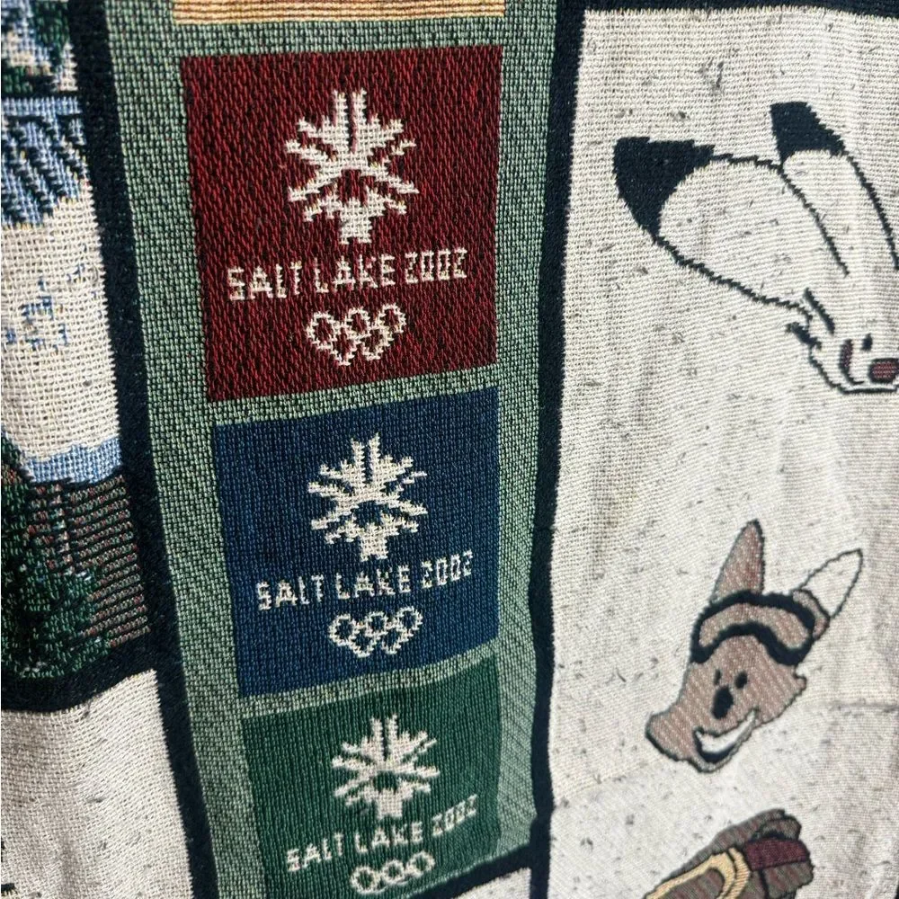 Salt Lake 2002 Olympic Commemorative Throw Blanket - Green, Blue, Cream